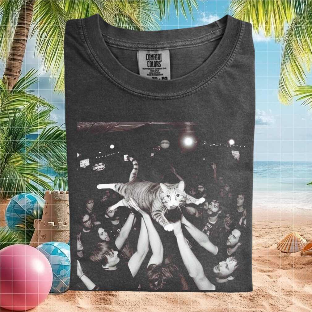 Funny Cat Crowd Surfing Rock Concert Music Meme T Shirt - Limotees LLC