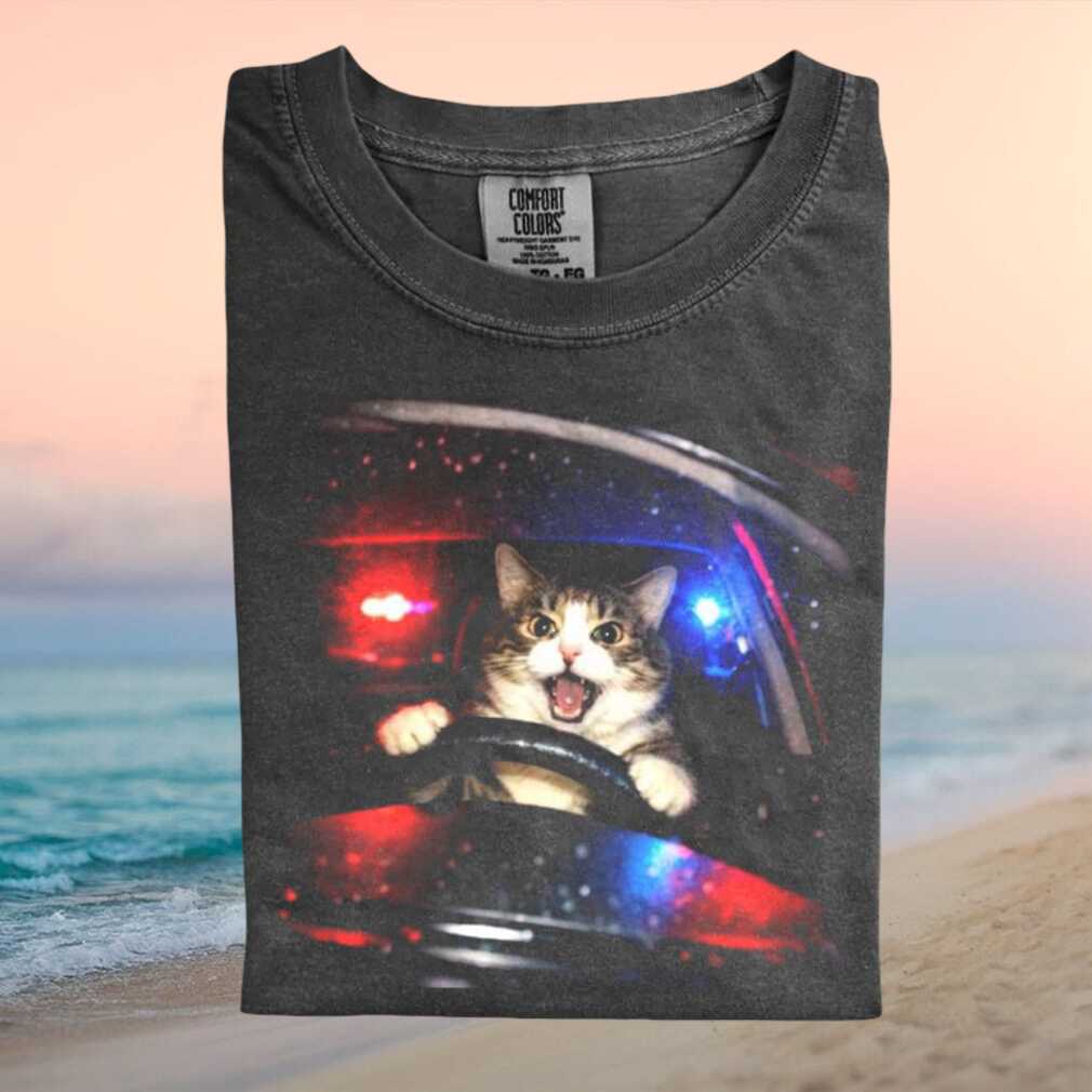 Funny Cat Driving Police Car Aesthetic Vintage Style Graphic T Shirt - Limotees LLC