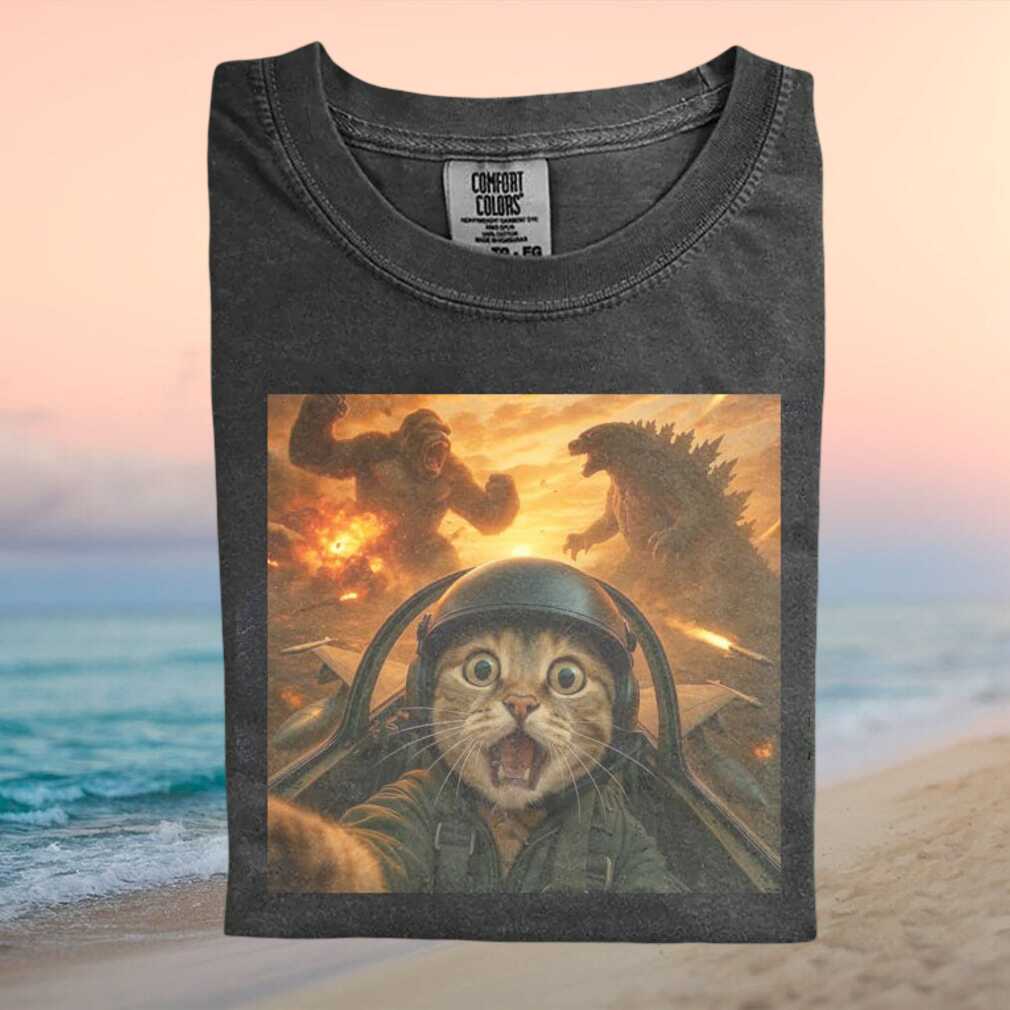 Funny Cat Pilot Dogfight Monster Movie Parody Comfort Colors T Shirt - Limotees LLC