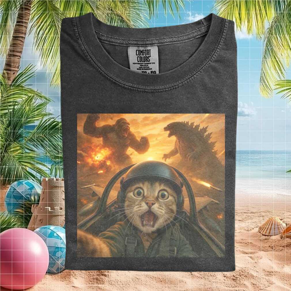 Funny Cat Pilot Dogfight Monster Movie Parody Comfort Colors T Shirt - Limotees LLC