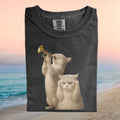 Funny Cat Playing Trumpet And Grumpy Cat Covering Ears T Shirt