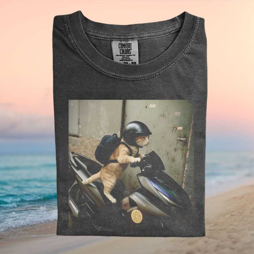 Funny Cat Riding Motorcycle Helmet Biker Graphic T Shirt - Limotees LLC
