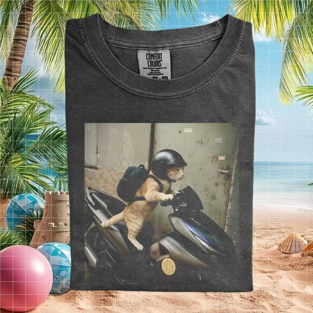 Funny Cat Riding Motorcycle Helmet Biker Graphic T Shirt - Limotees LLC