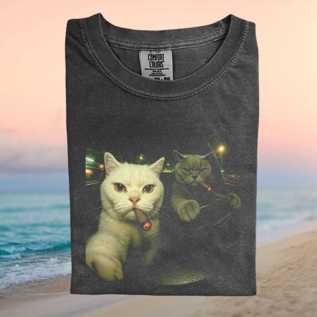 Funny Cats Driving Car Smoking Cigar Retro Aesthetic T Shirt - Limotees LLC