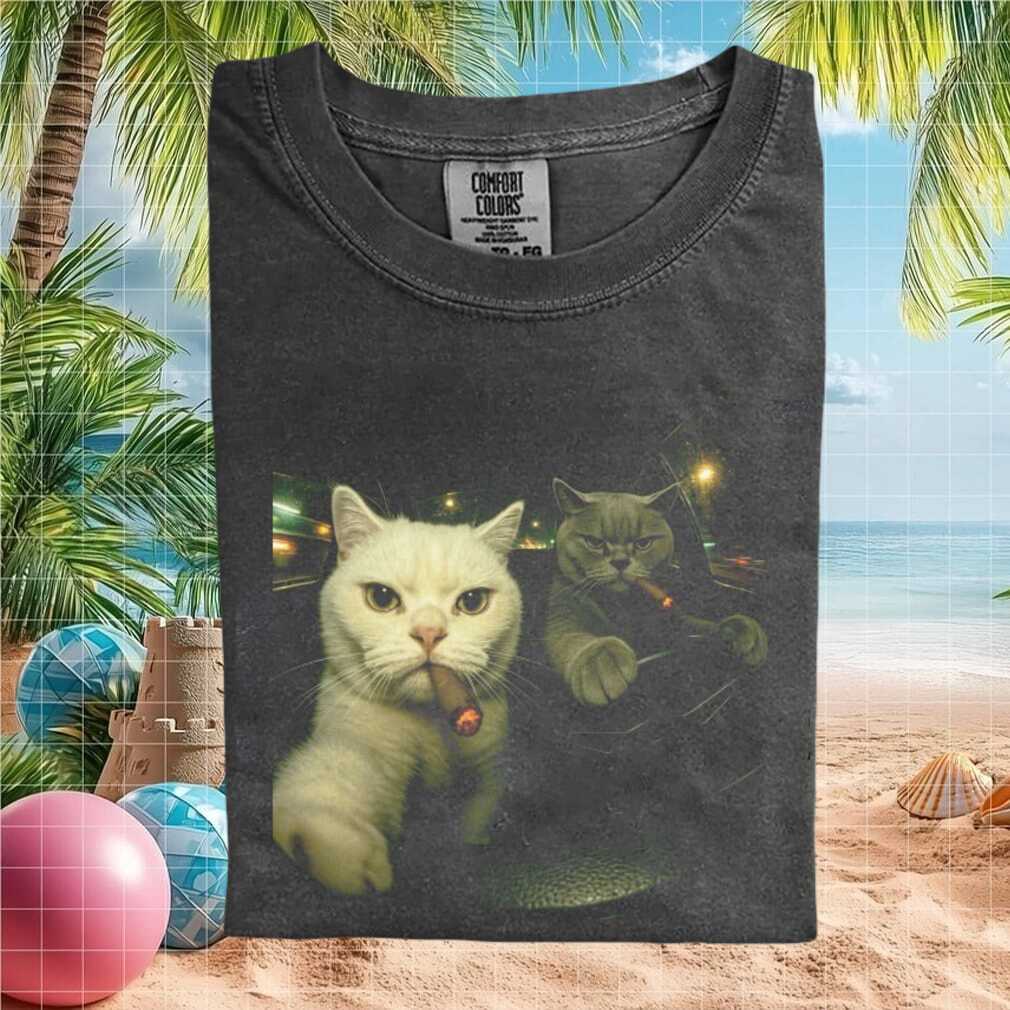 Funny Cats Driving Car Smoking Cigar Retro Aesthetic T Shirt - Limotees LLC