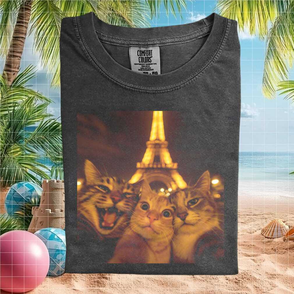 Funny Cats Selfie Paris Eiffel Tower Travel Graphic T Shirt