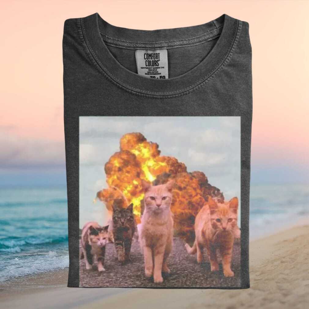 Funny Cats Walking Away From Explosion Meme Graphic T Shirt - Limotees LLC