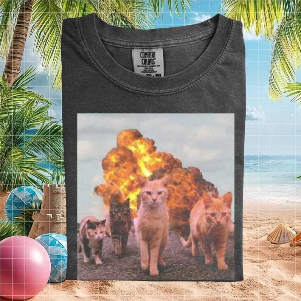 Funny Cats Walking Away From Explosion Meme Graphic T Shirt - Limotees LLC