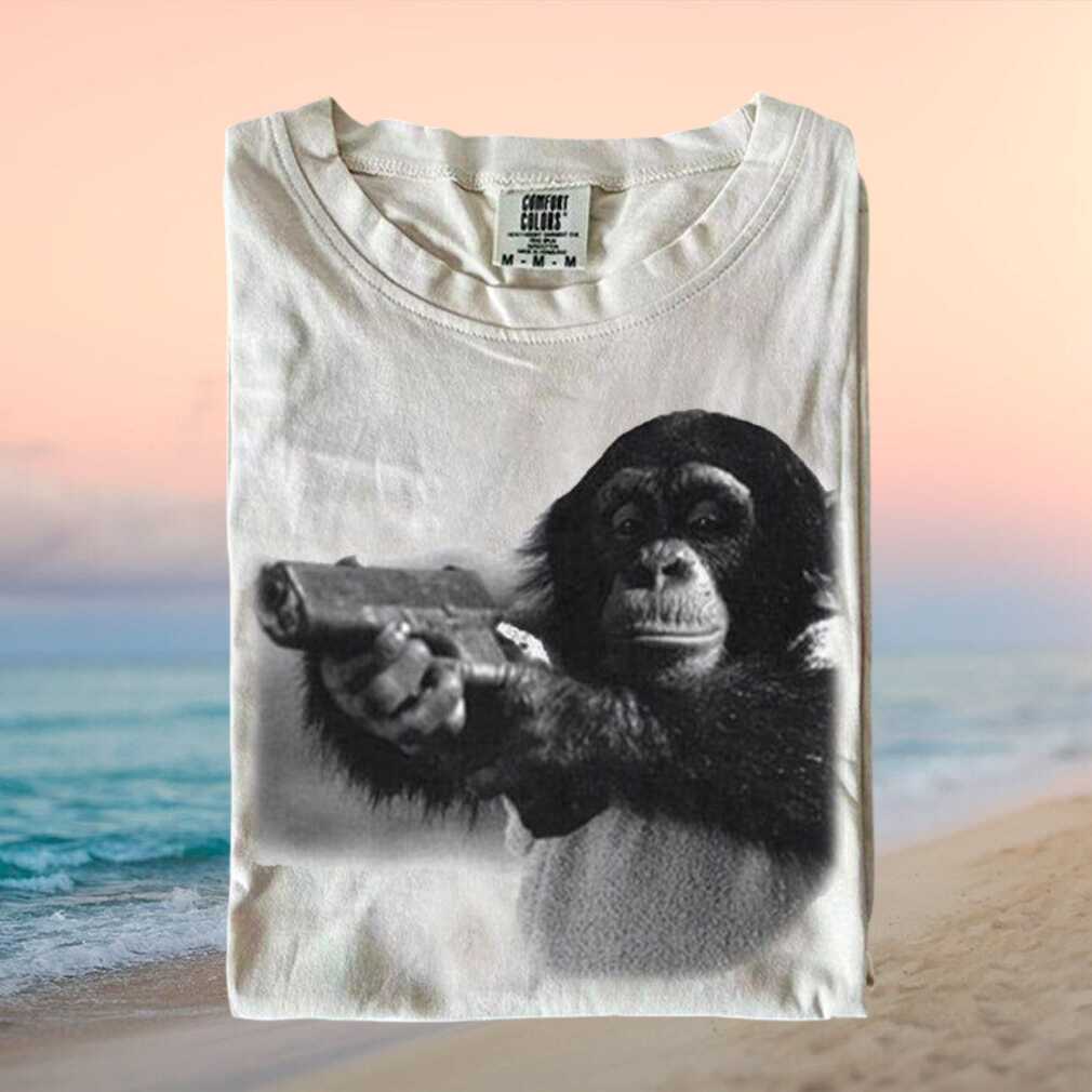 Funny Chimp Holding Gun Retro Style Vintage Aesthetic Unisex T Shirt - Limotees LLC