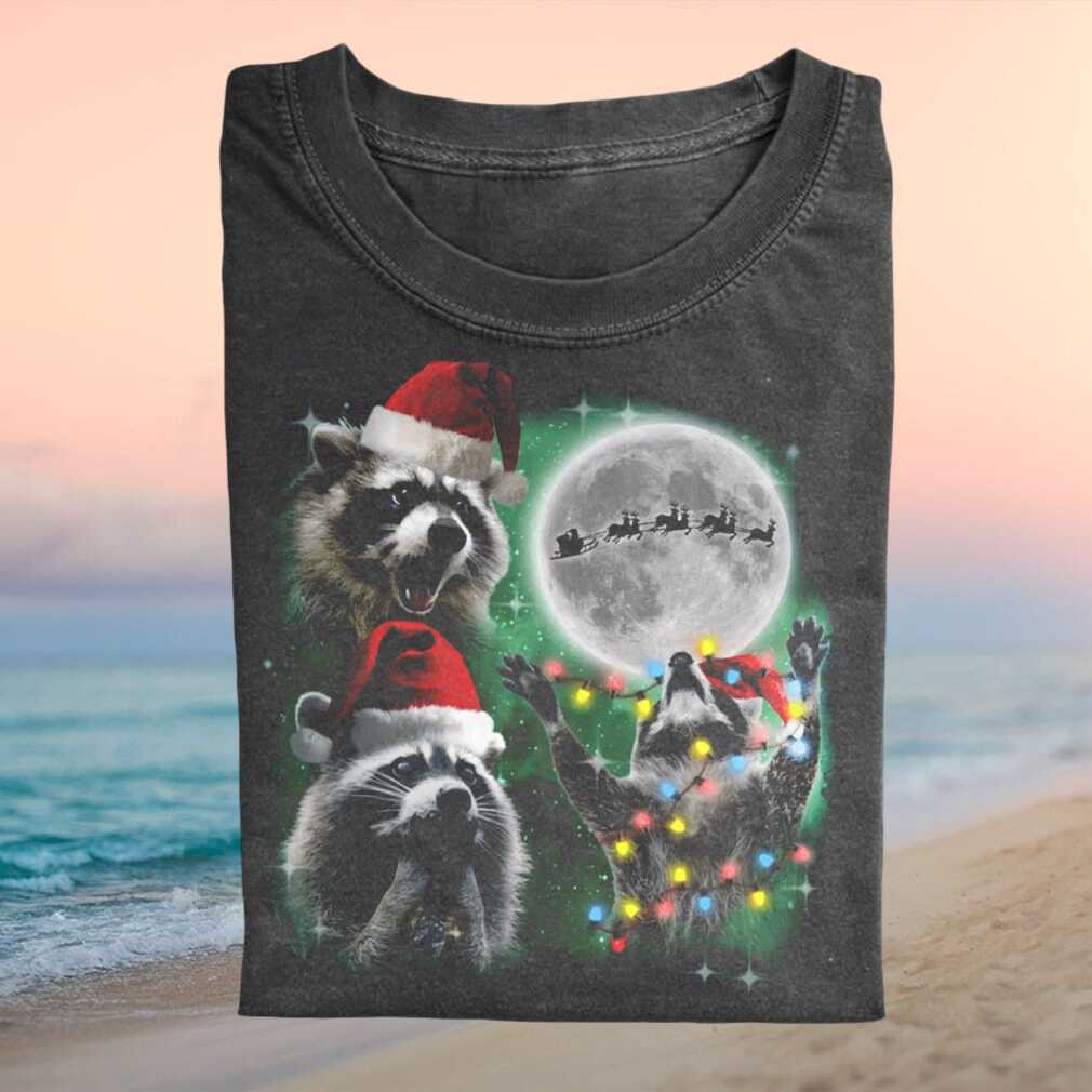 Funny Christmas Raccoon Holiday Lights Graphic T Shirt