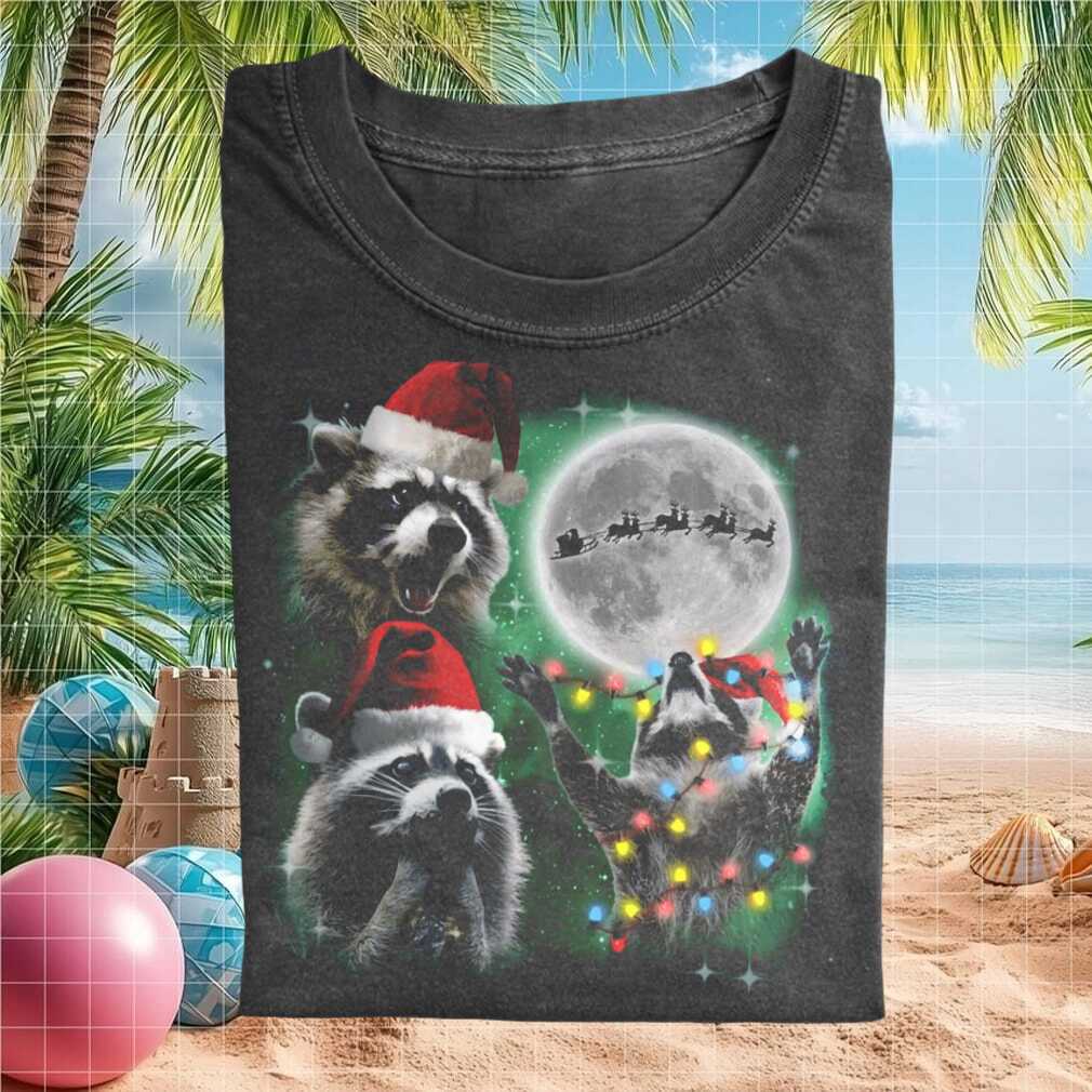 Funny Christmas Raccoon Holiday Lights Graphic T Shirt