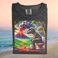 Funny Dinosaur Sitting On Toilet Volcano Eruption Graphic T Shirt - Limotees LLC