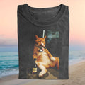 Funny Ginger Cat Smoking Cigar Drinking Hennessy Aesthetic T Shirt - Limotees LLC