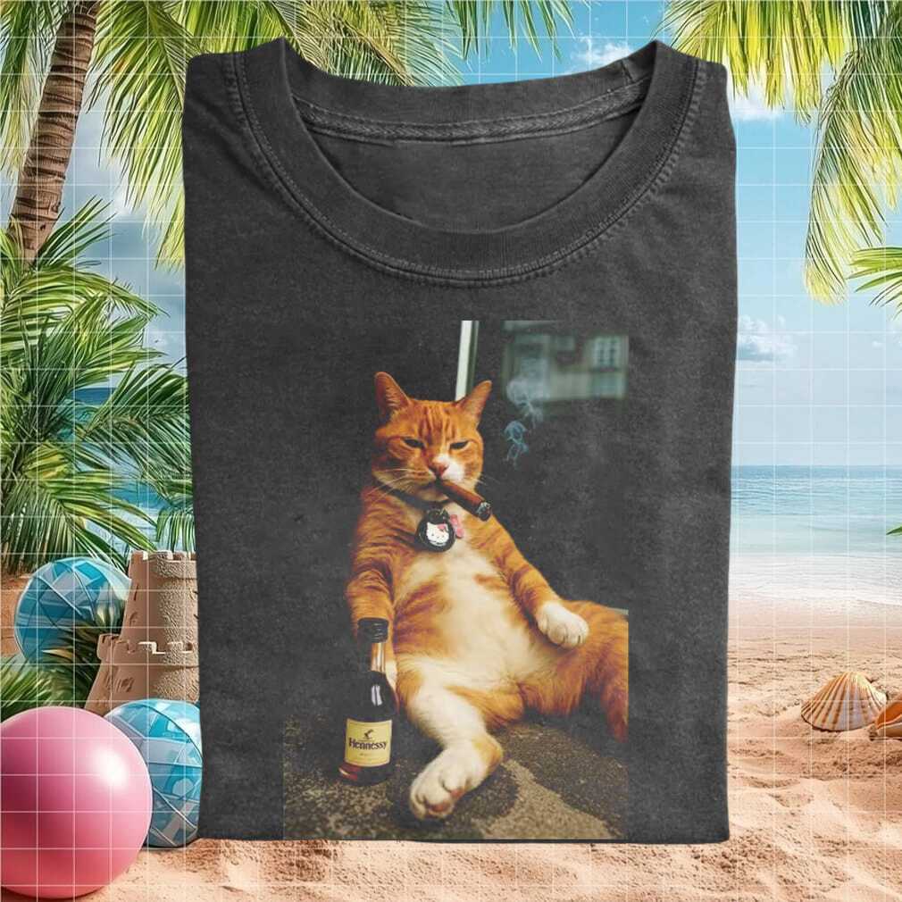 Funny Ginger Cat Smoking Cigar Drinking Hennessy Aesthetic T Shirt - Limotees LLC