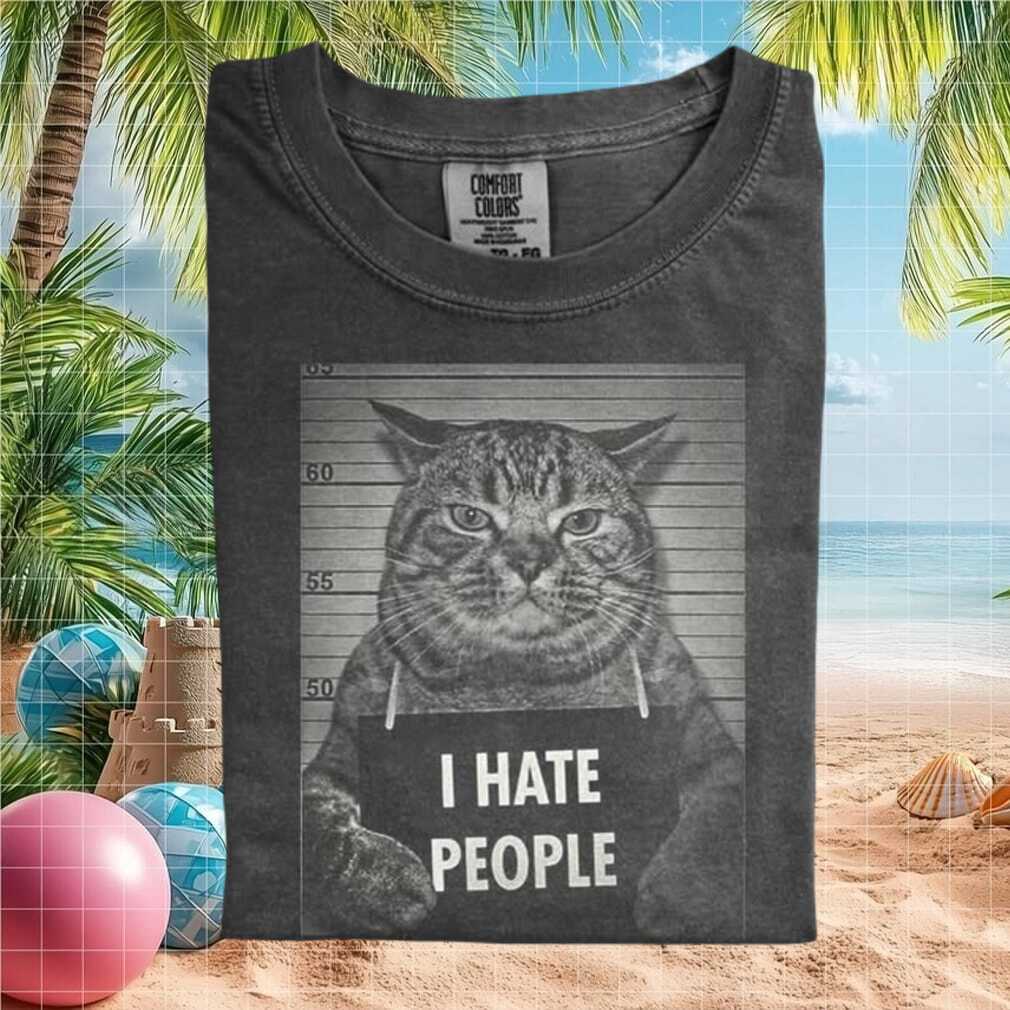 Funny Grumpy Cat Mugshot I Hate People Sarcastic T Shirt - Limotees LLC