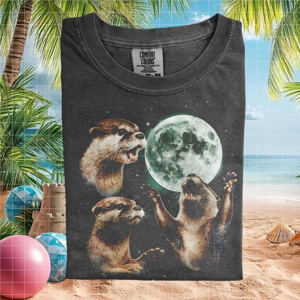 Funny Otter Worshiping The Moon Cosmic Graphic T Shirt - Limotees LLC
