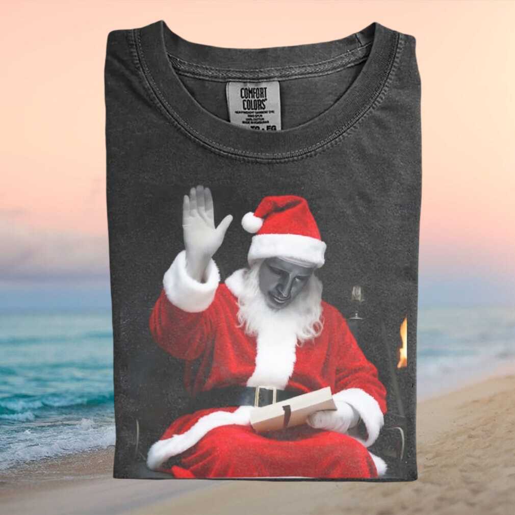 Funny Silver Statue Santa Claus Waving Retro Style Graphic T Shirt - Limotees LLC
