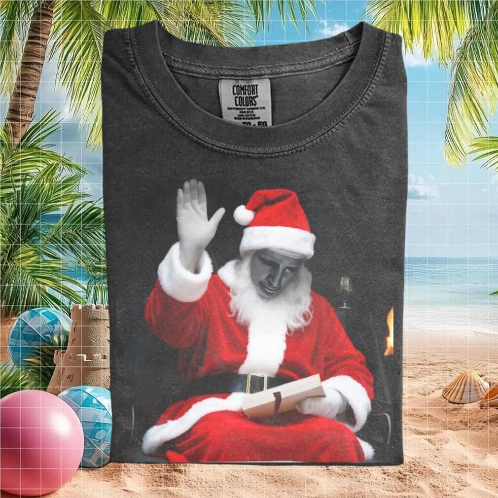 Funny Silver Statue Santa Claus Waving Retro Style Graphic T Shirt - Limotees LLC