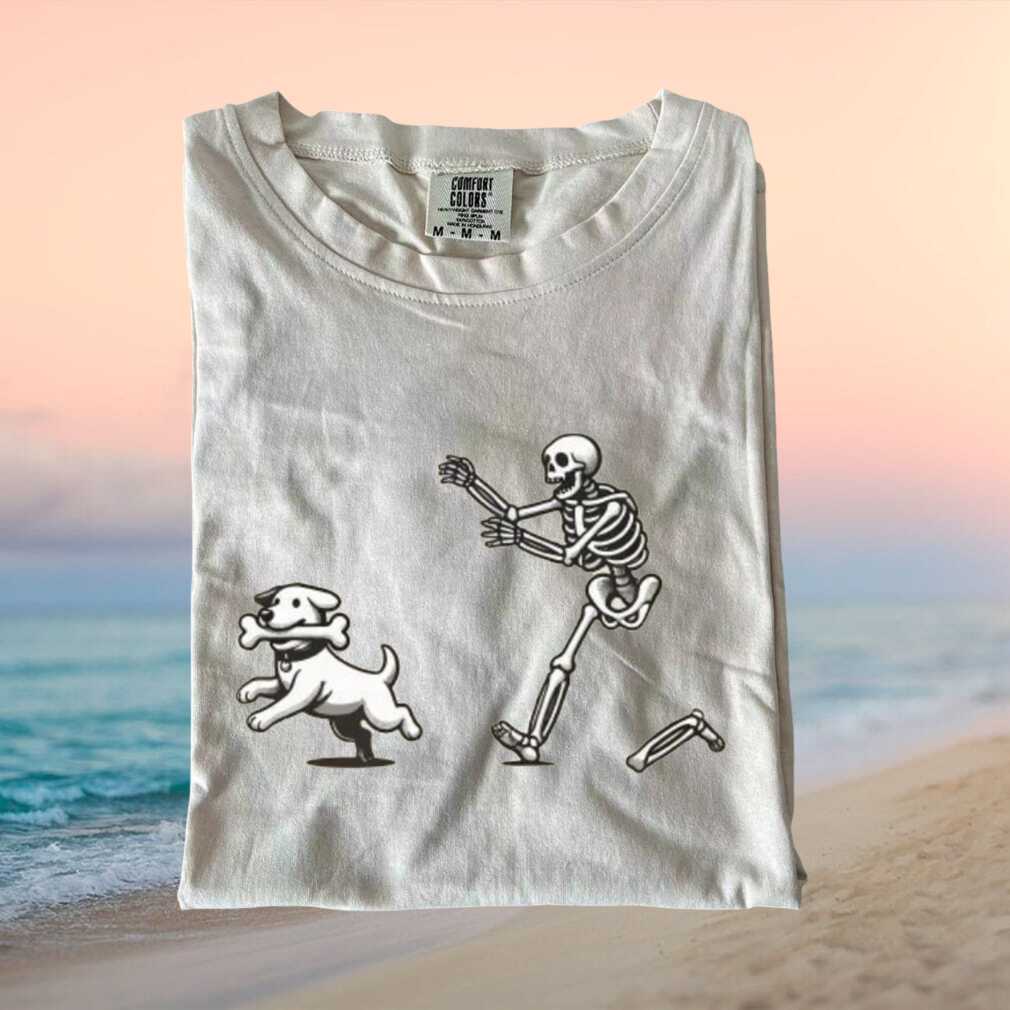Funny Skeleton Playing Fetch With Dog Bone Graphic T Shirt - Limotees LLC