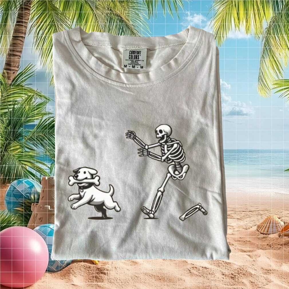 Funny Skeleton Playing Fetch With Dog Bone Graphic T Shirt - Limotees LLC
