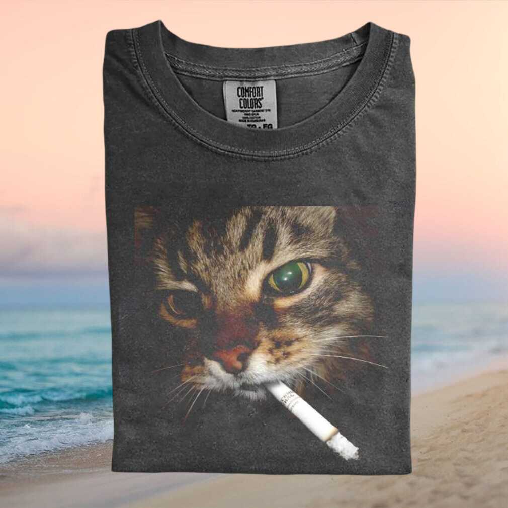 Funny Smoking Cat Cigarette Edgy Aesthetic Graphic T Shirt - Limotees LLC