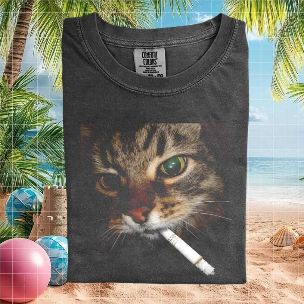 Funny Smoking Cat Cigarette Edgy Aesthetic Graphic T Shirt - Limotees LLC