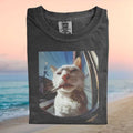 Funny Smoking White Cat Retro Fish Eye Lens Aesthetic Graphic T Shirt - Limotees LLC