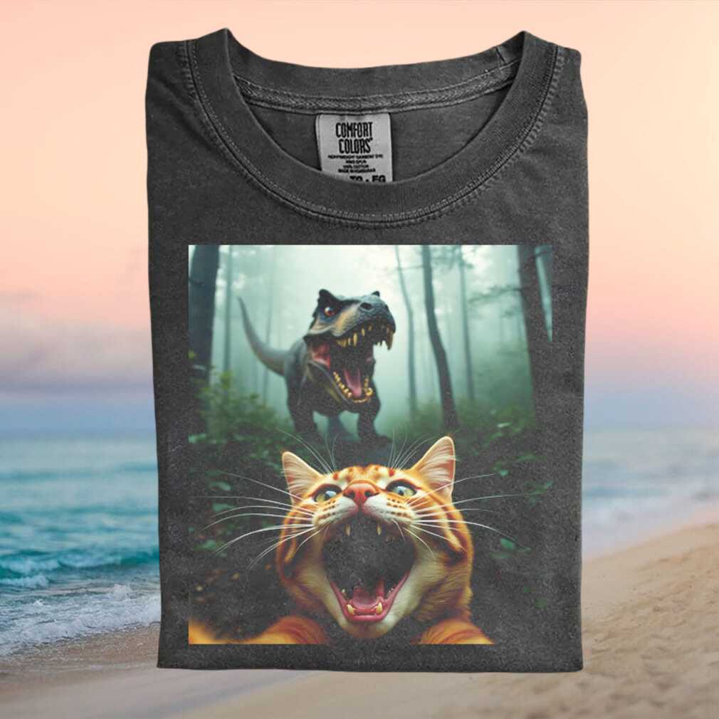 Funny T Rex Cat Selfie Forest Chaos Meme Graphic T Shirt - Limotees LLC
