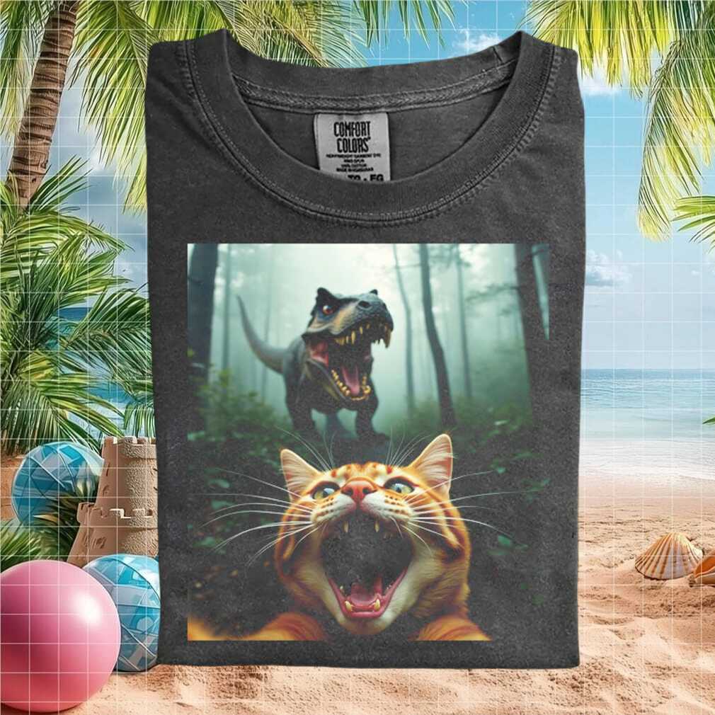 Funny T Rex Cat Selfie Forest Chaos Meme Graphic T Shirt - Limotees LLC