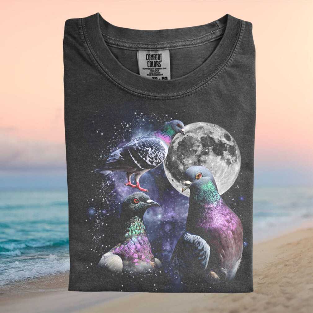 Galaxy Pigeon Trio Moon Space Aesthetic Streetwear T Shirt - Limotees LLC