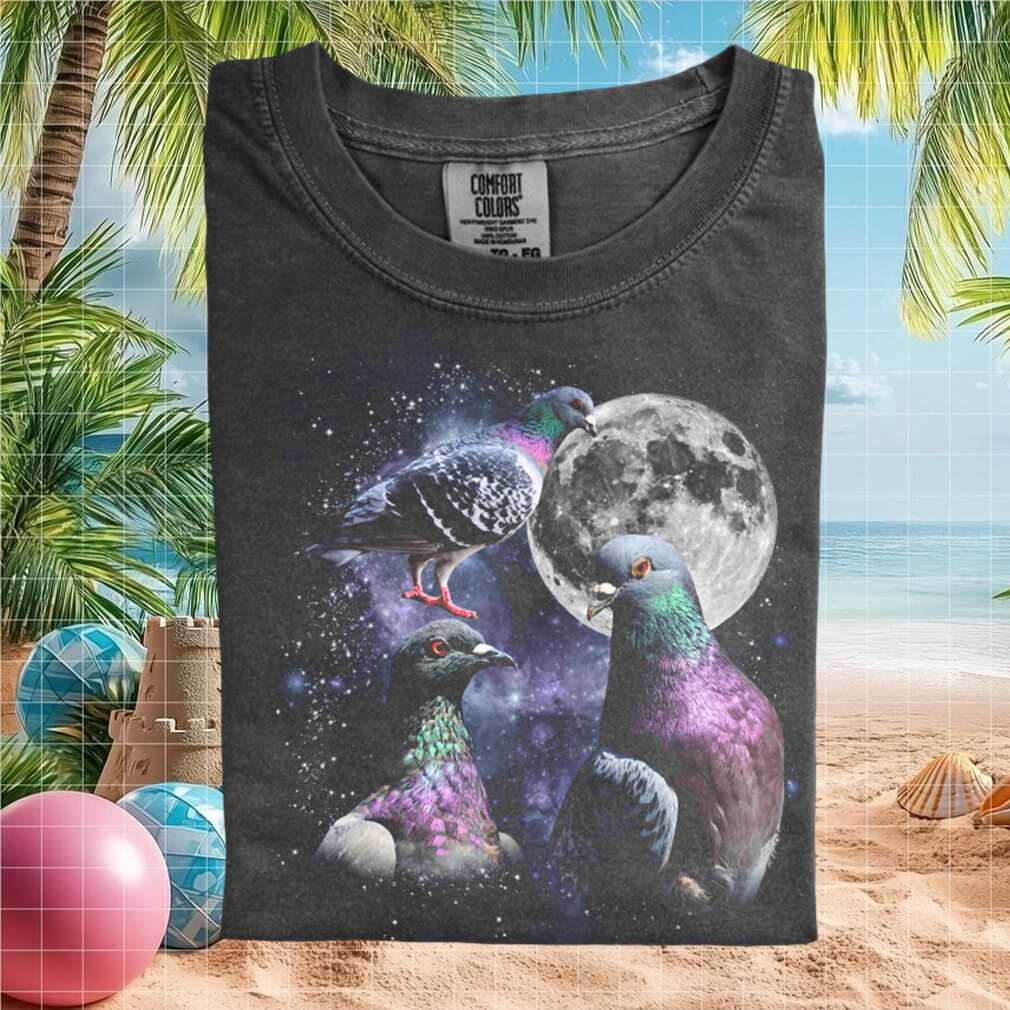 Galaxy Pigeon Trio Moon Space Aesthetic Streetwear T Shirt - Limotees LLC