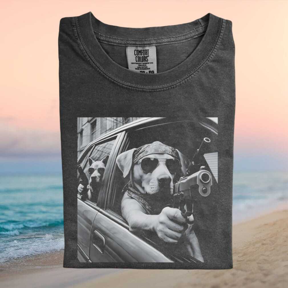 Gangster Dog Riding In Car Cool Sunglasses Streetwear Graphic T Shirt - Limotees LLC