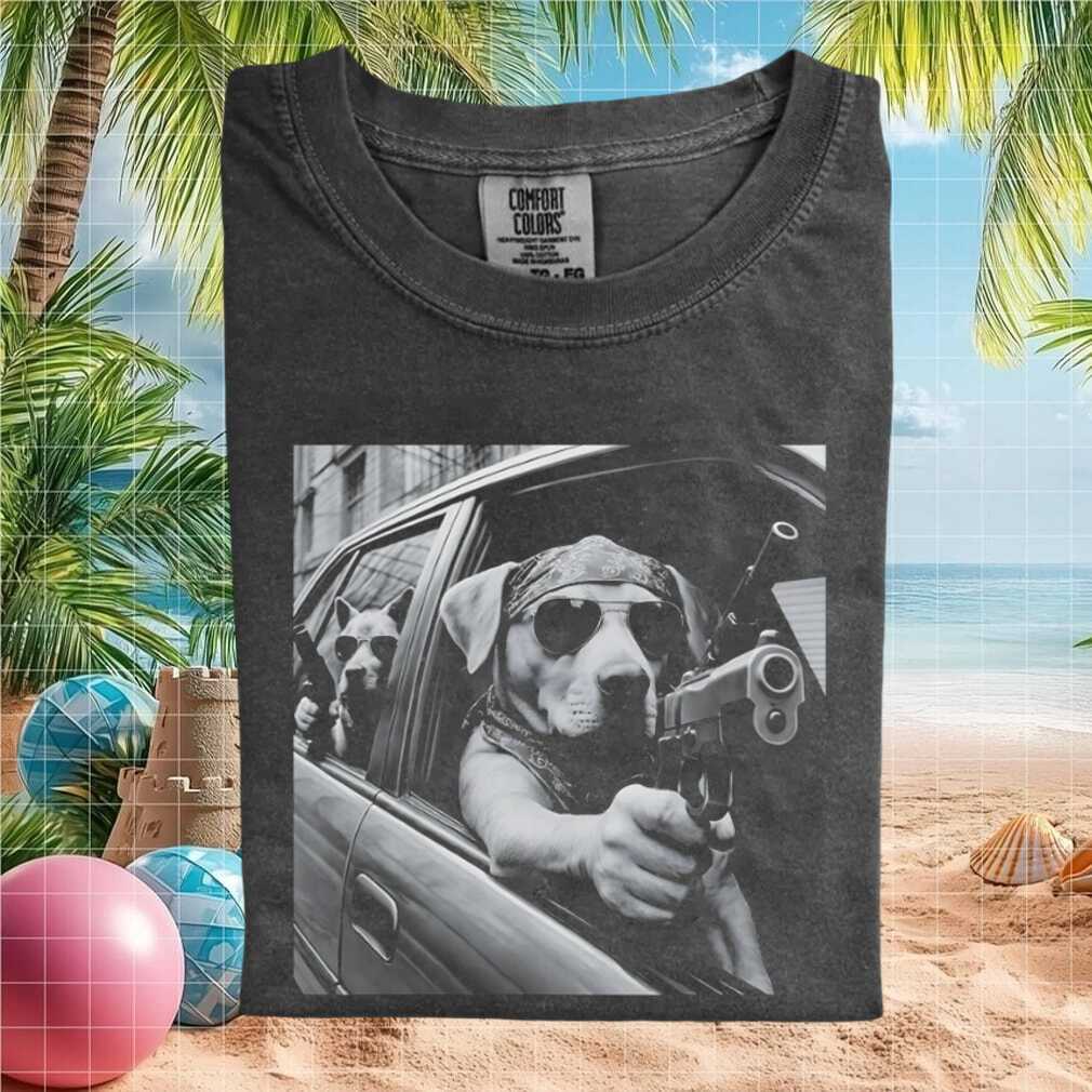 Gangster Dog Riding In Car Cool Sunglasses Streetwear Graphic T Shirt - Limotees LLC