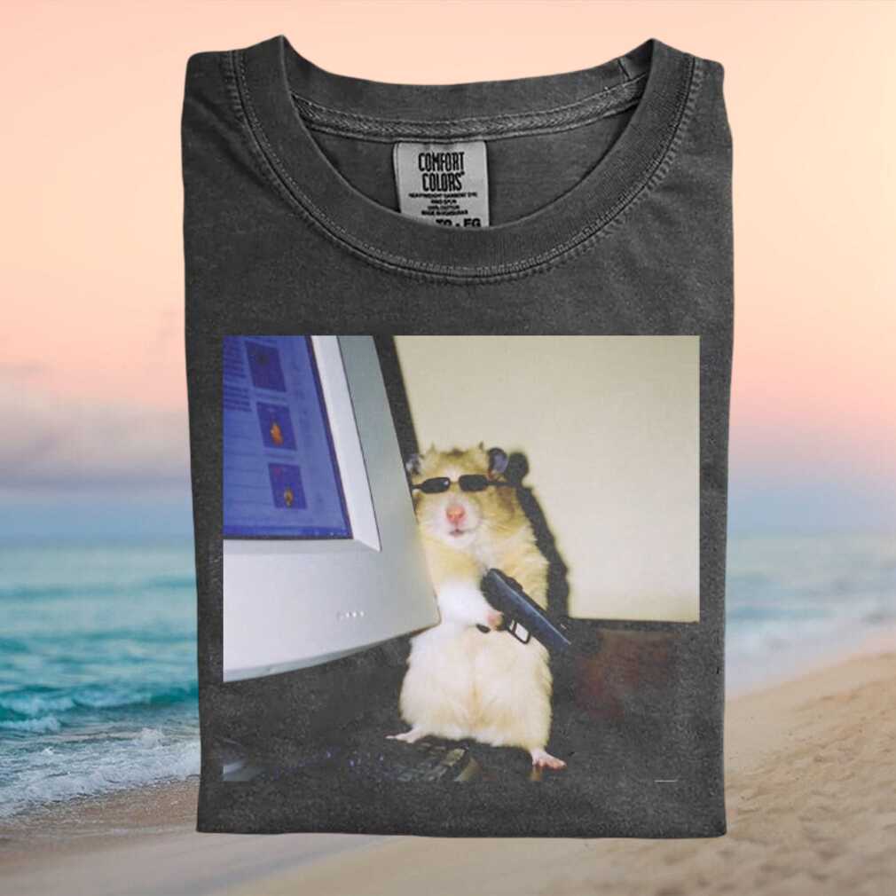 Gangster Hamster With Sunglasses And Gun Funny Meme Graphic T Shirt - Limotees LLC