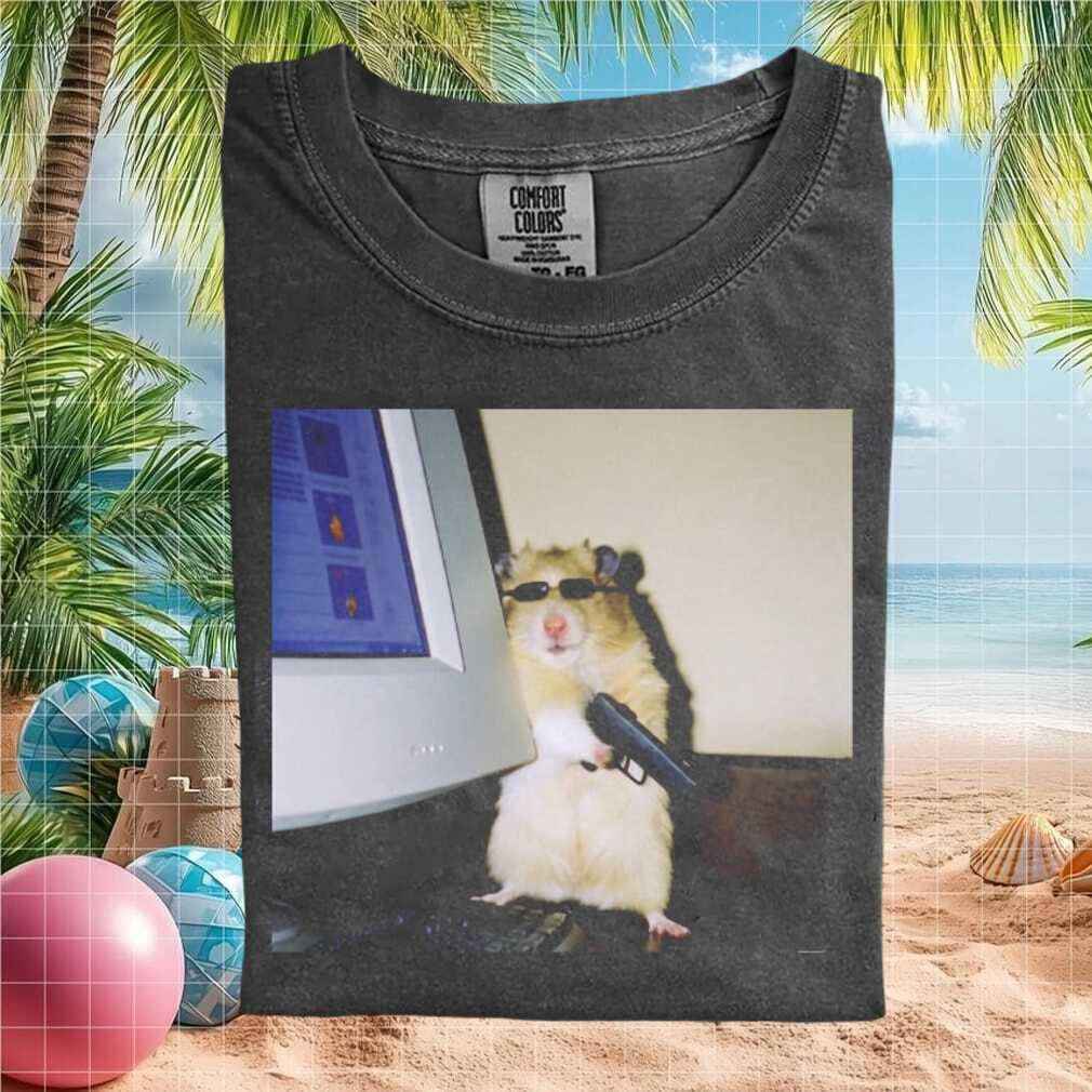 Gangster Hamster With Sunglasses And Gun Funny Meme Graphic T Shirt - Limotees LLC