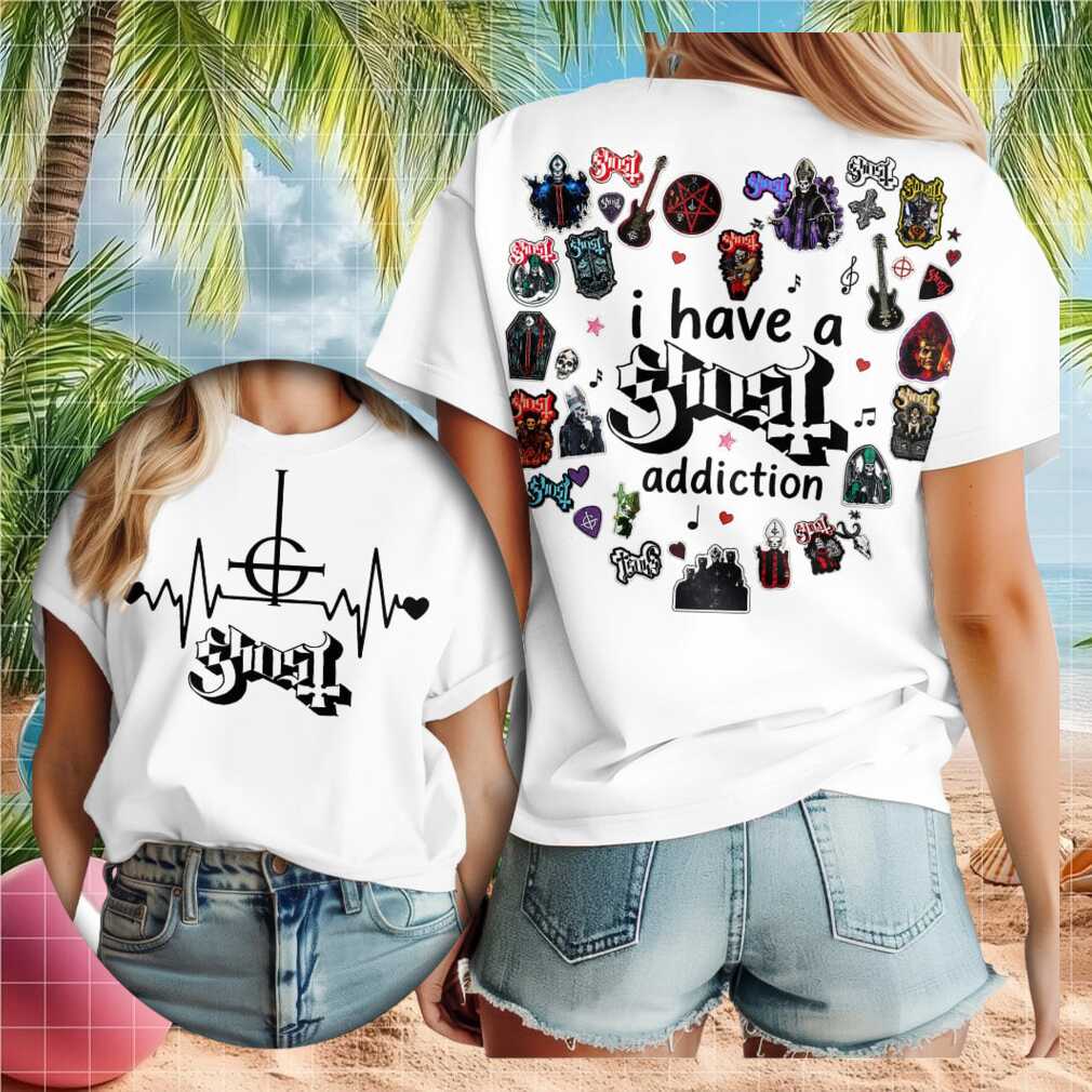 Ghost Band Addiction Heavy Metal Rock Music Fans Minimalist Heartbeat Logo White Shirt - Limotees LLC