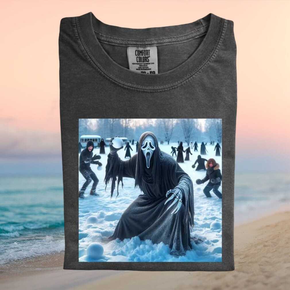 Ghost Face Snowball Fight Scary Horror Movie Graphic T Shirt - Limotees LLC
