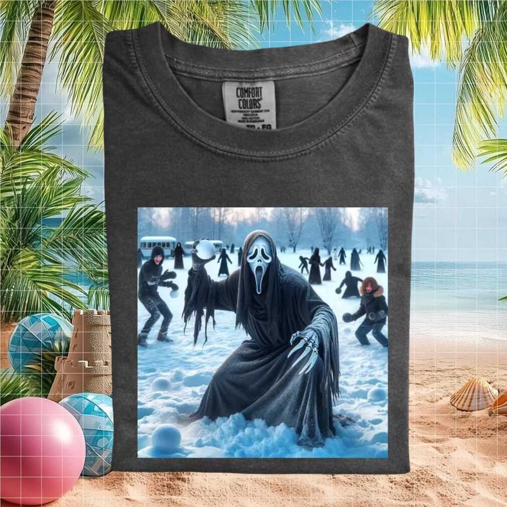 Ghost Face Snowball Fight Scary Horror Movie Graphic T Shirt - Limotees LLC