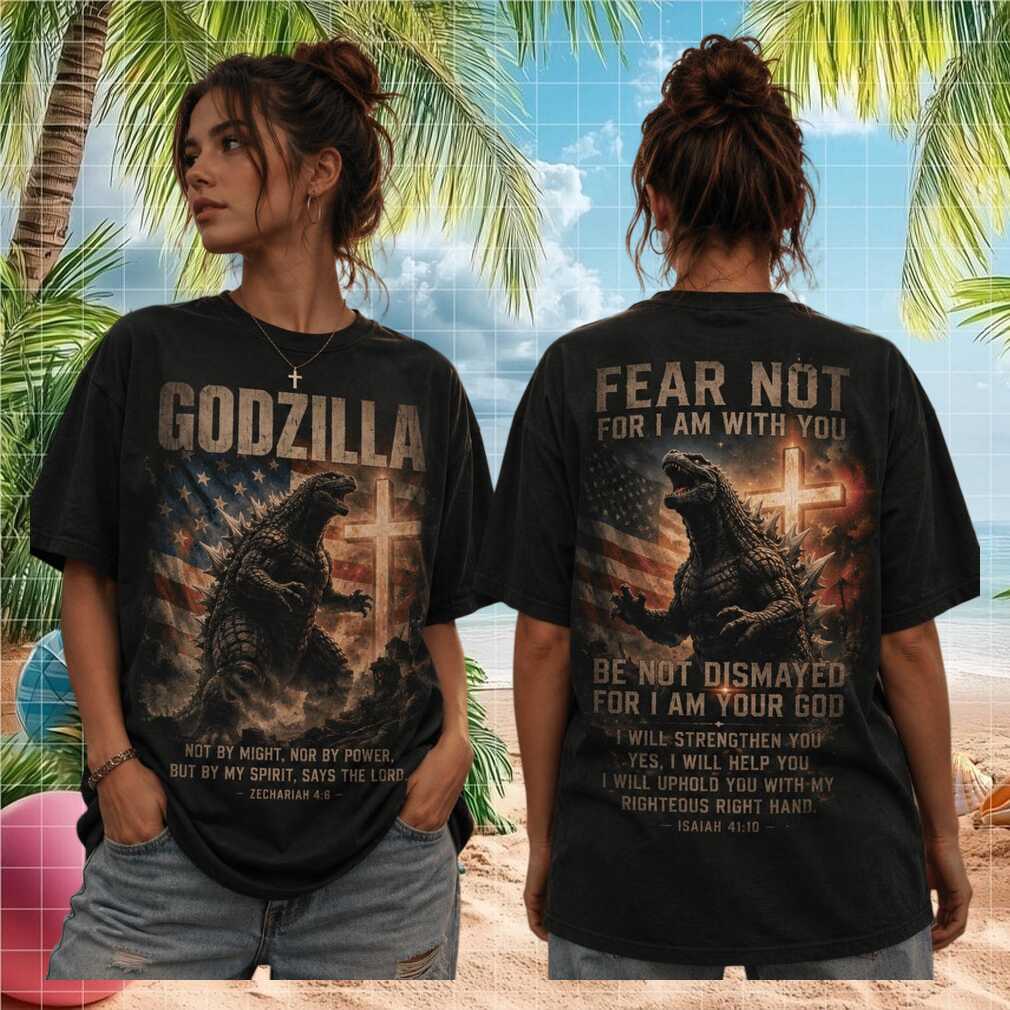 Godzilla Christian Bible Verse Cross American Flag Faith Shirt