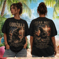 Godzilla Christian Bible Verse Cross American Flag Faith Shirt