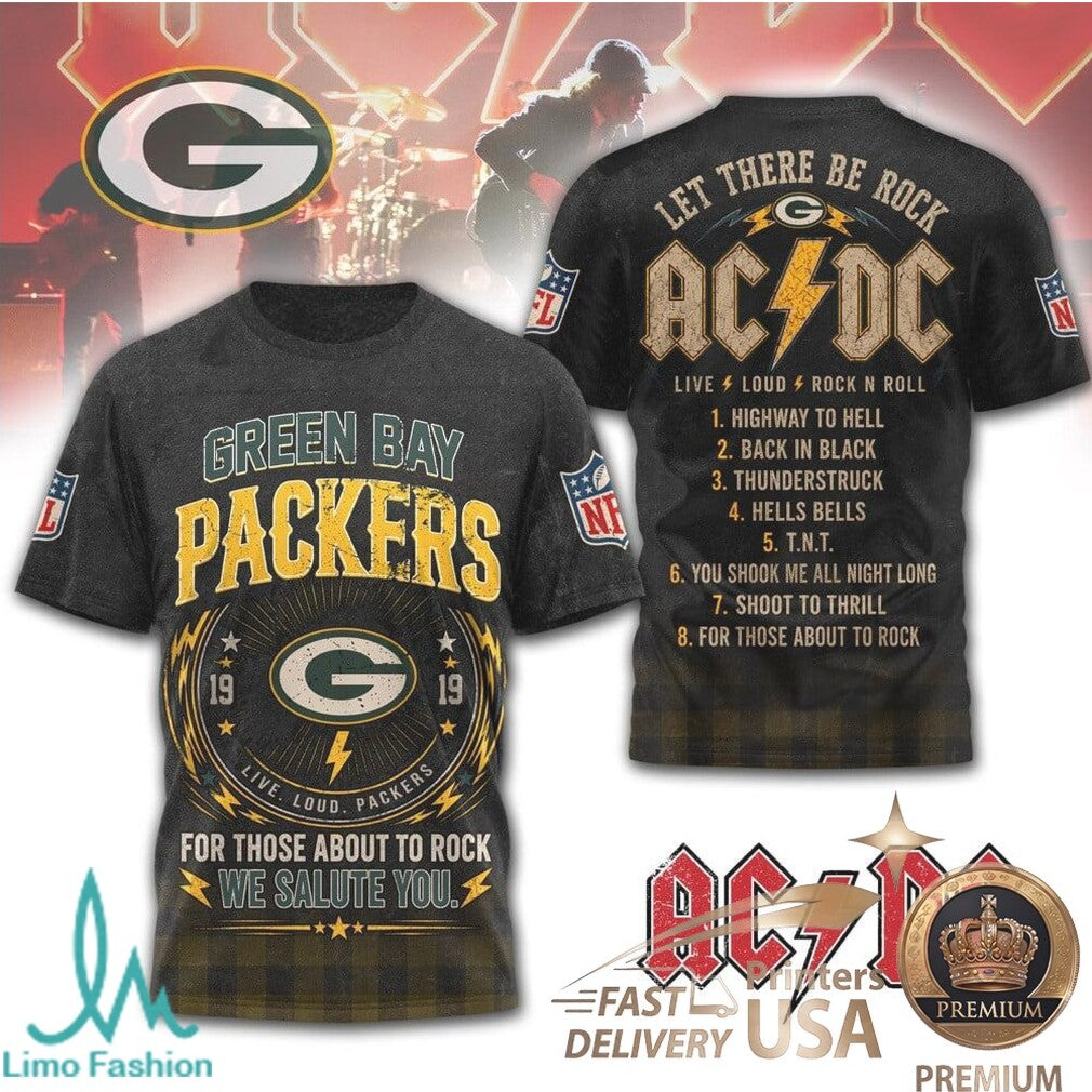 Green Bay Packers ACDC Band Mashup Rock Music Graphic T Shirt - Limotees LLC