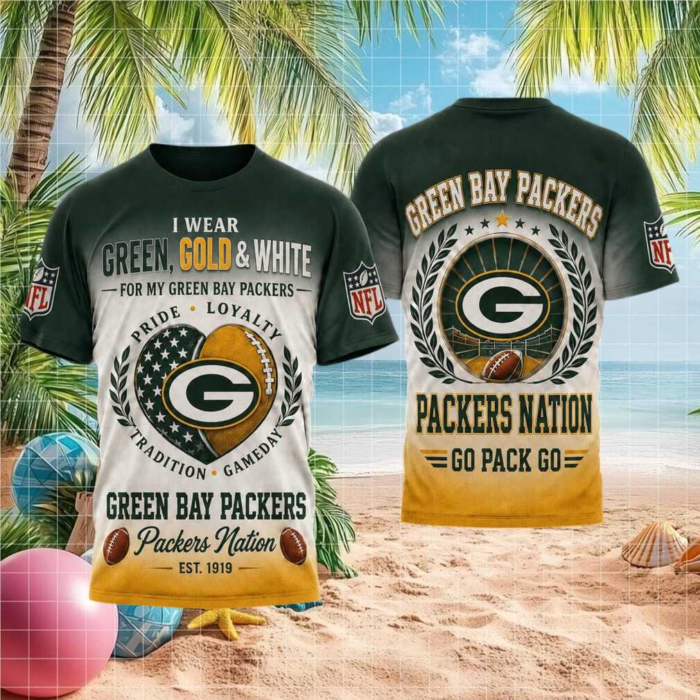 Green Bay Packers Football Heart American Flag Pride Shirt