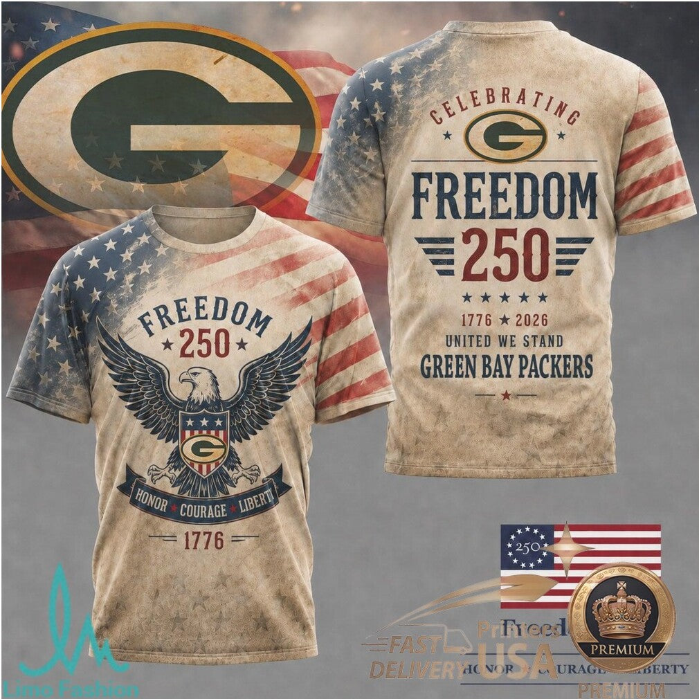 Green Bay Packers Freedom 250 American Flag Eagle Patriotic T Shirt - Limotees LLC