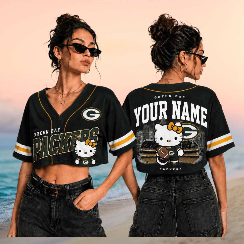 Green Bay Packers Hello Kitty Football Custom Name Baseball Shirt - Limotees LLC