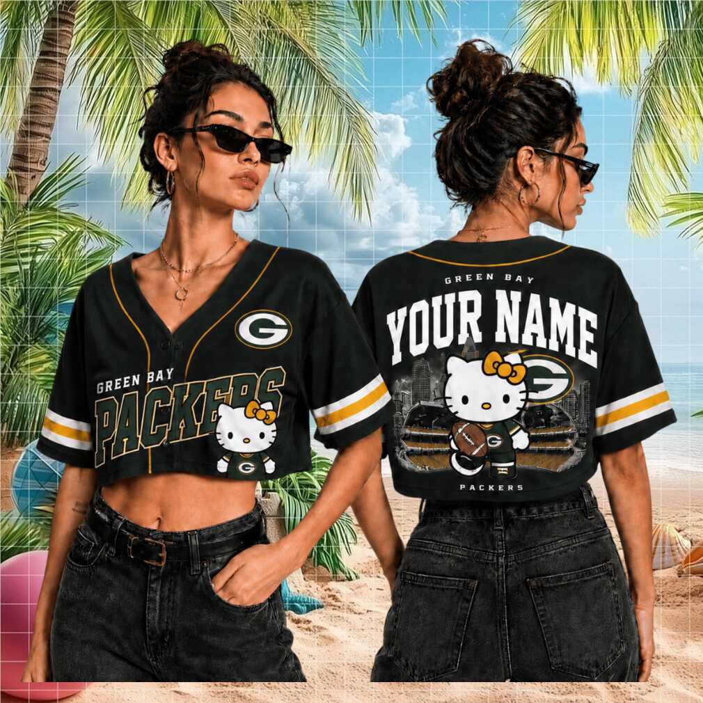 Green Bay Packers Hello Kitty Football Custom Name Baseball Shirt - Limotees LLC