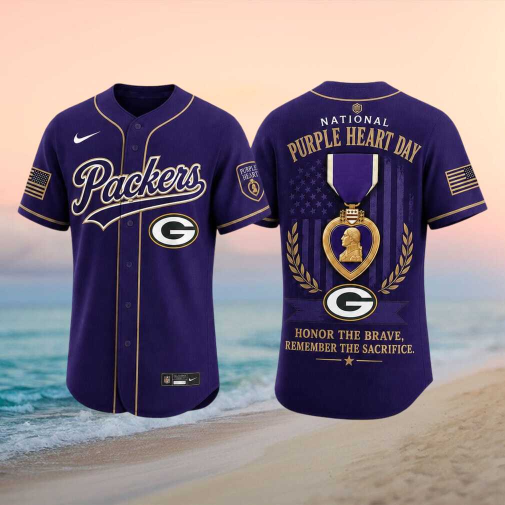Green Bay Packers National Purple Heart Day Honor The Brave Baseball Shirt