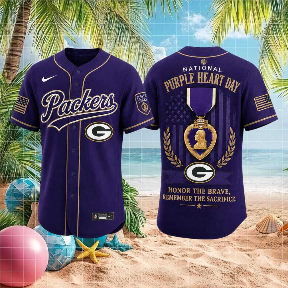Green Bay Packers National Purple Heart Day Honor The Brave Baseball Shirt
