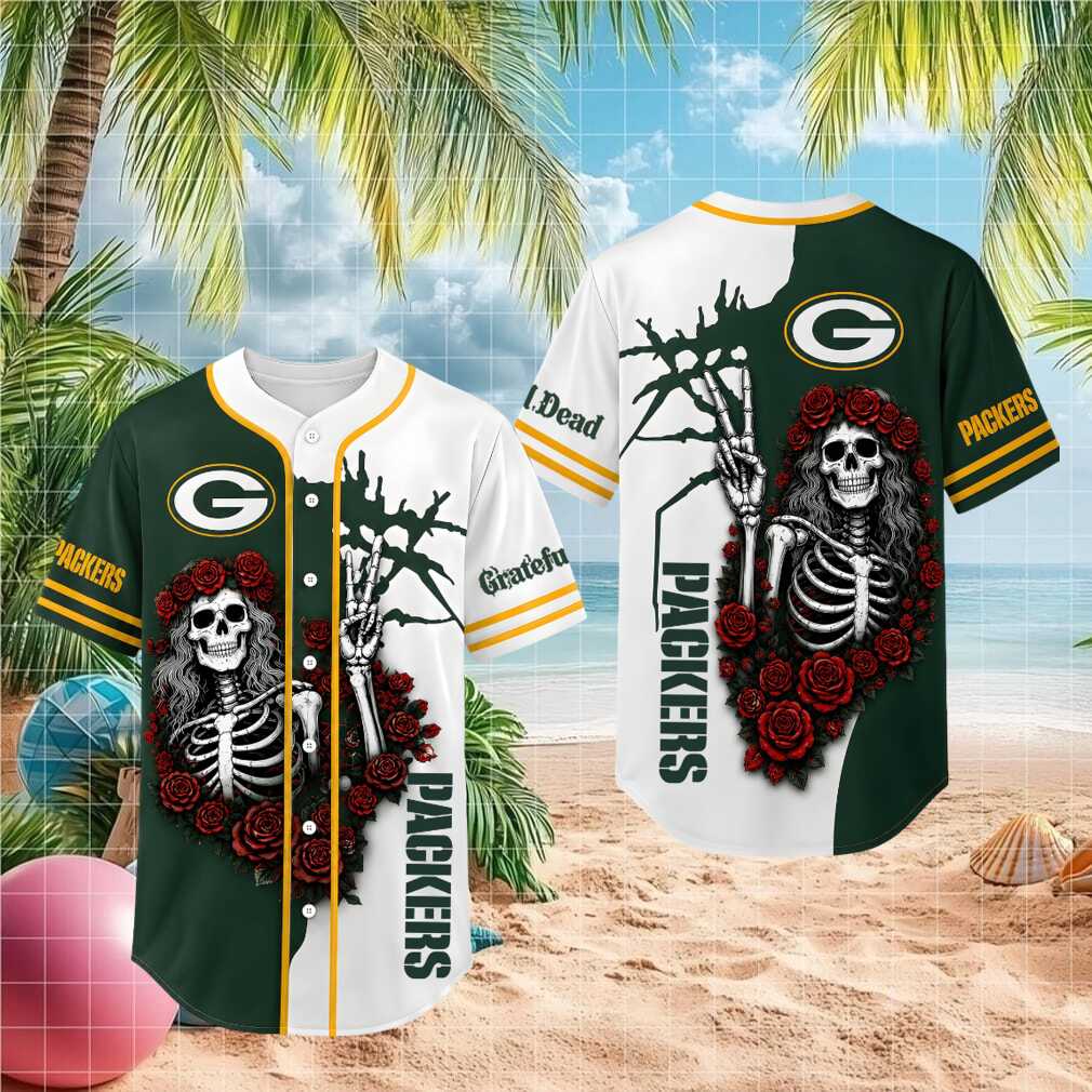 Green Bay Packers Skeleton Grateful Roses Baseball Shirt - Limotees LLC