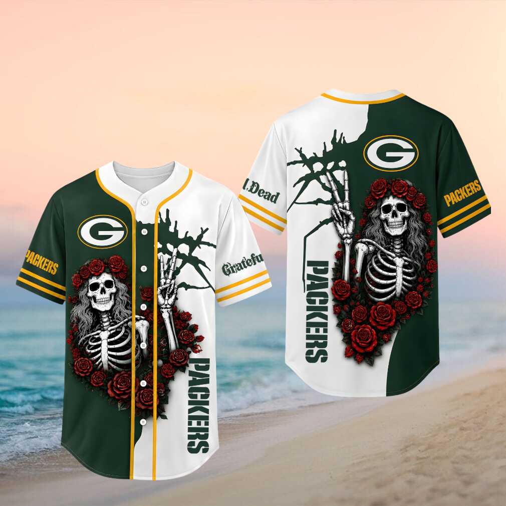 Green Bay Packers Skeleton Grateful Roses Baseball Shirt - Limotees LLC