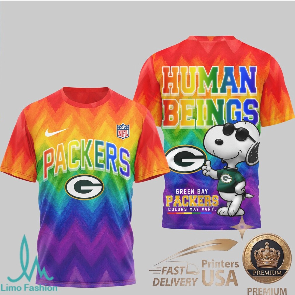 Green Bay Packers Snoopy Pride Human Beings Rainbow T Shirt - Limotees LLC